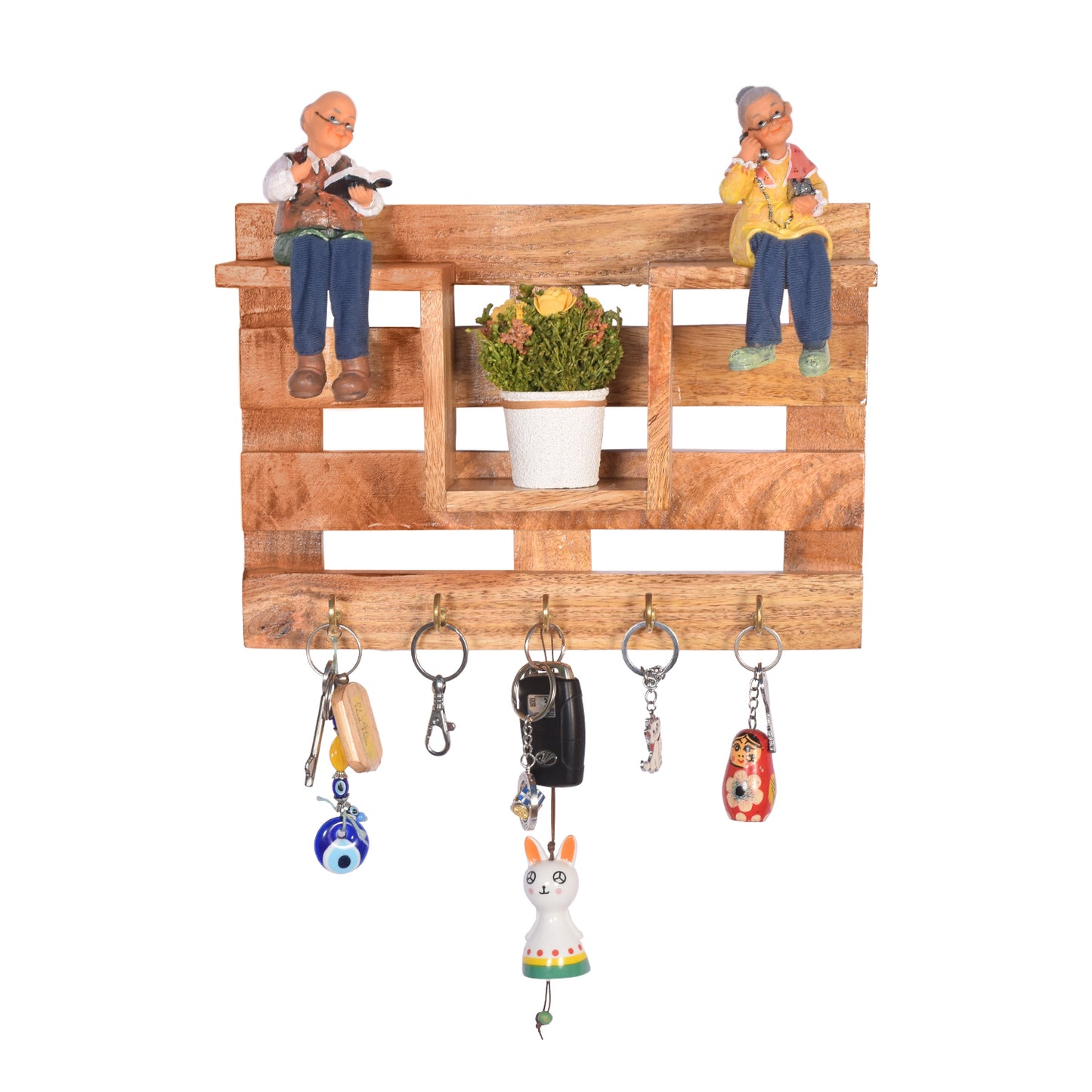 The Weaver's Nest Wooden Wall Mounted Key Holder and Organizer with Shelf for Home, Office, Kitchen, Living Room- Decorative Key Chain Stand