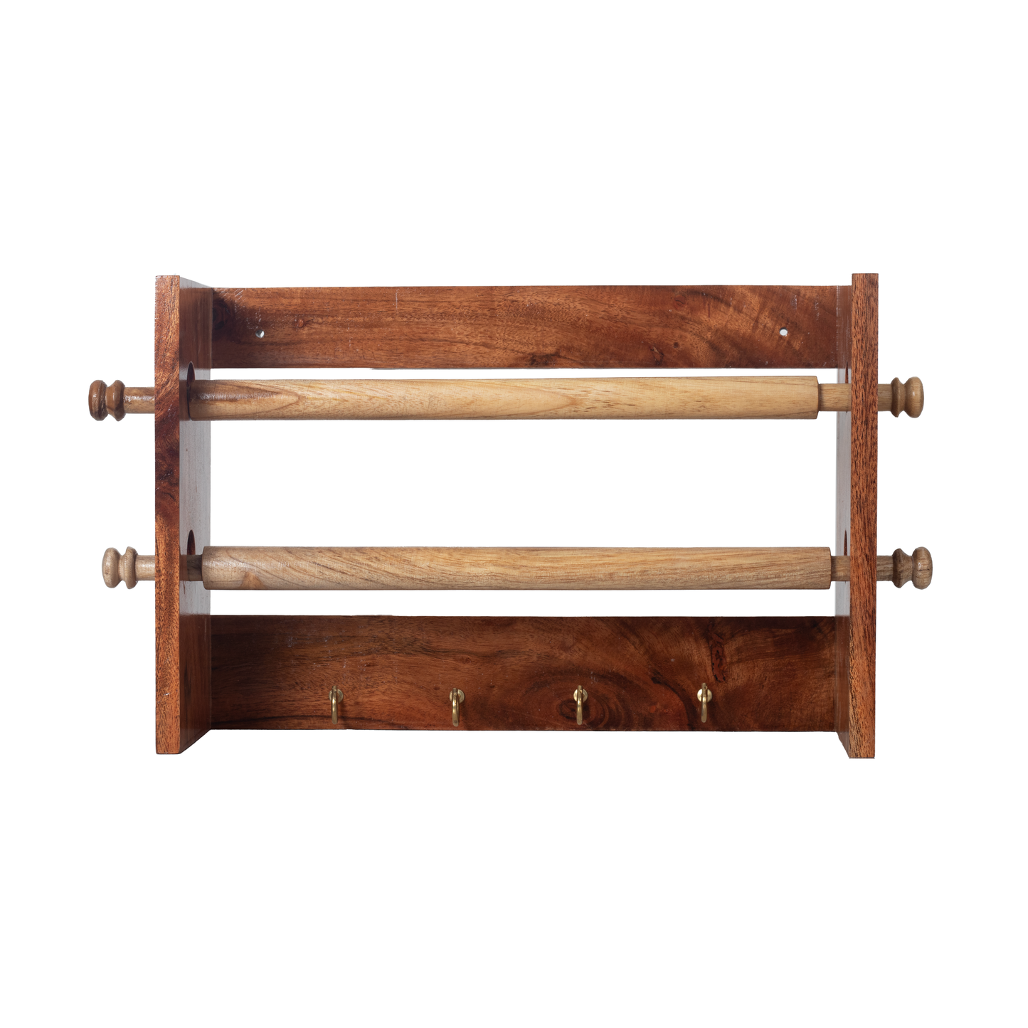 The Weaver's Nest Solid Wood Two in one Paper Towel Roll Dispenser Holder / Tissue Paper Stand with Hooks