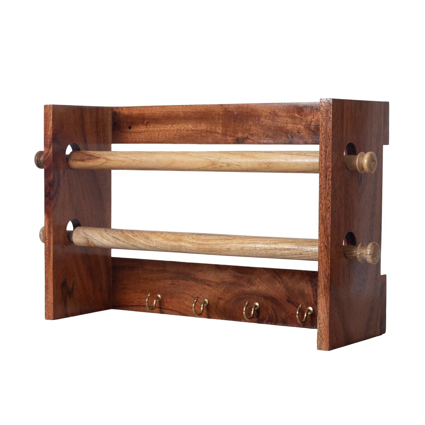 The Weaver's Nest Solid Wood Two in one Paper Towel Roll Dispenser Holder / Tissue Paper Stand with Hooks
