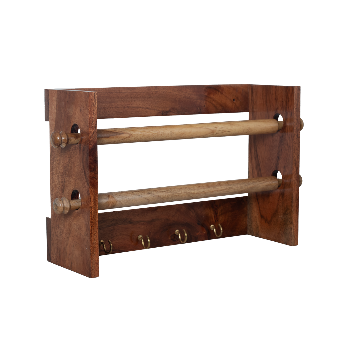 The Weaver's Nest Solid Wood Two in one Paper Towel Roll Dispenser Holder / Tissue Paper Stand with Hooks