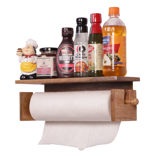 The Weaver's Nest Wooden Towel Holder/Rack with Shelf for Kitchen, Restaurants, Hotels and Bathroom