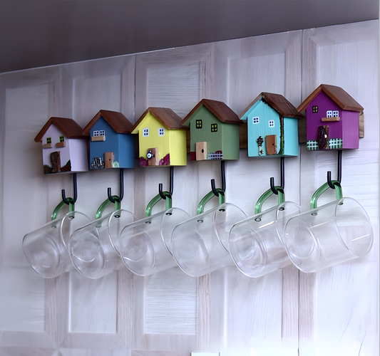 Colorful Huts Wooden Key Holder, Cup Hanger, Medal Organizer