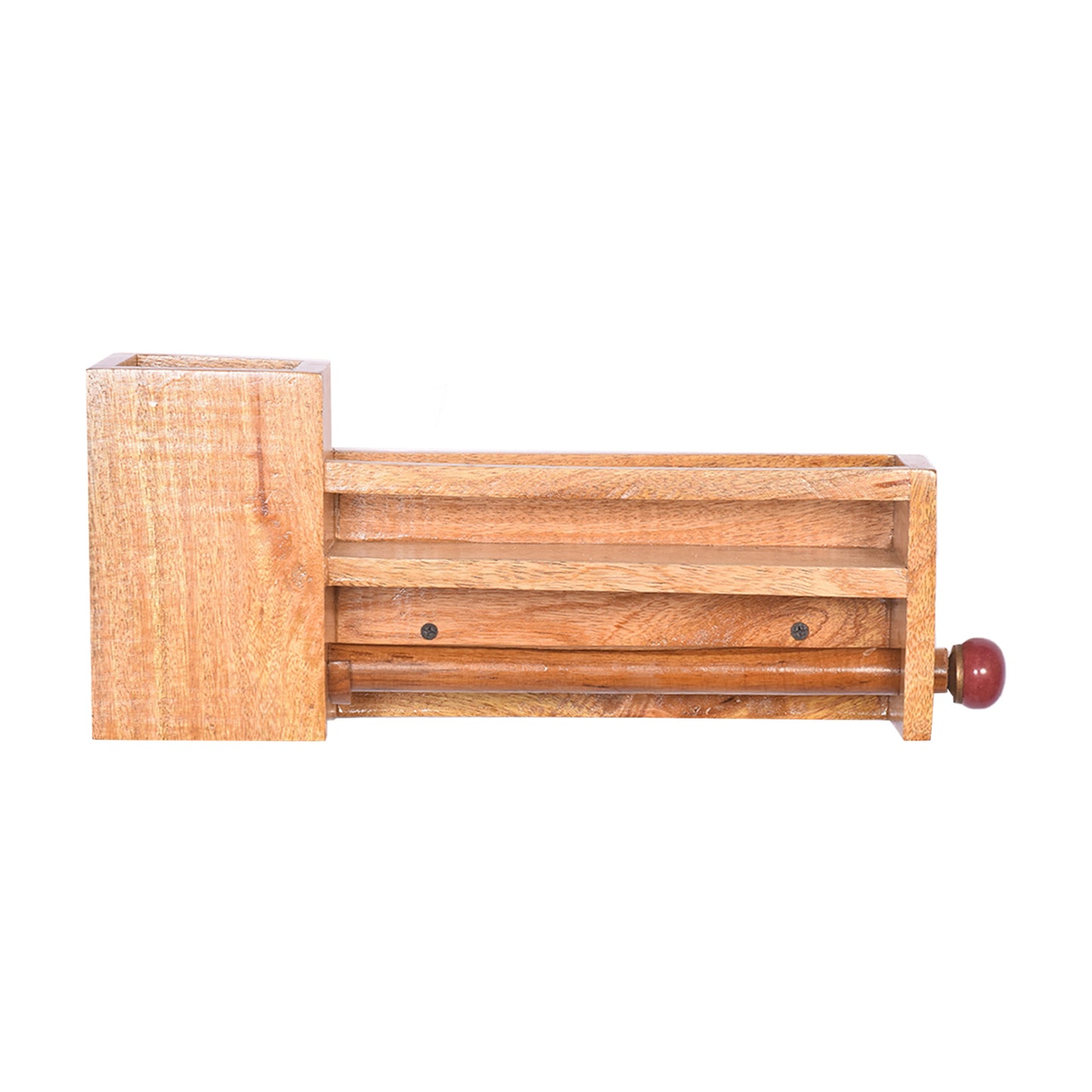 The Weaver's Nest Wooden Towel Holder/Rack with Shelf and Spoons, Forks, Knives Organiser for Kitchen, Restaurants, Hotels