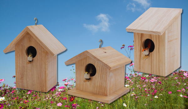 The Weaver's Nest Pine Wood Bird House Style 2 + Hut Shaped Pine Wood Bird House -1 + Hut Shaped Pine Wood Bird House -2