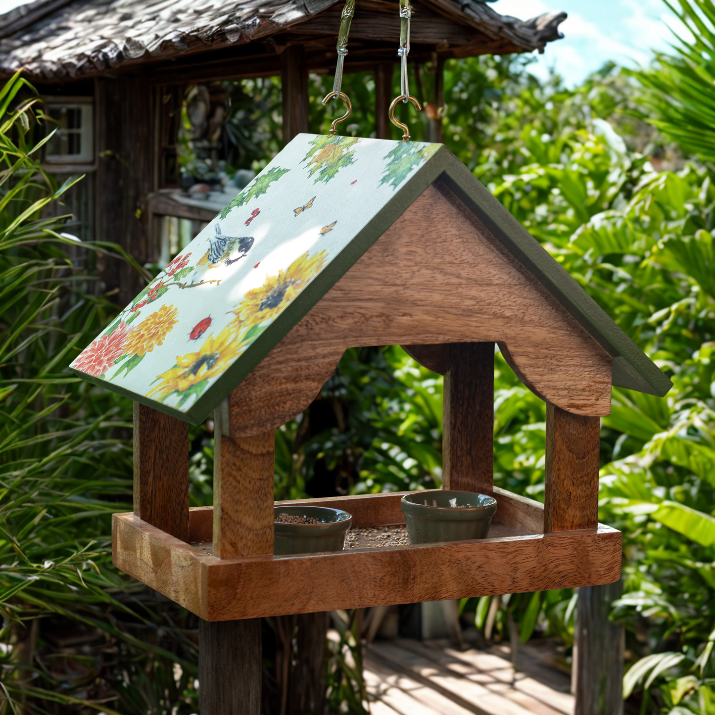 The Weaver's Nest Wooden Birdfeeder With Sunflowers