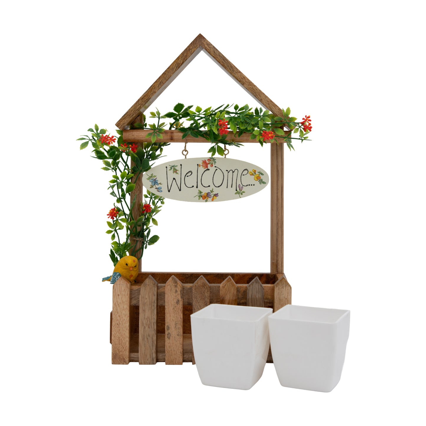 The Weaver's Nest Wooden Welcome Fence Planter