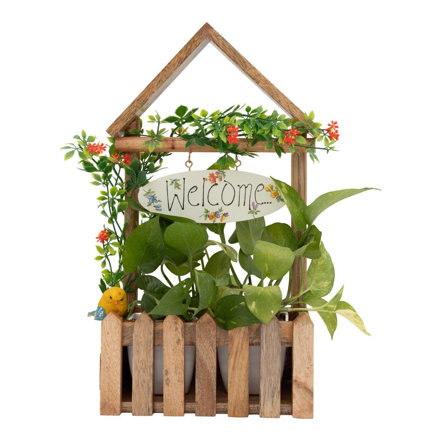 The Weaver's Nest Wooden Welcome Fence Planter