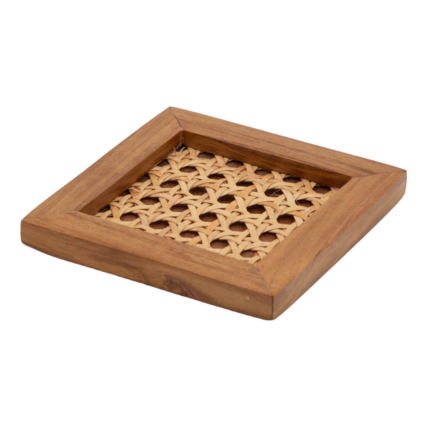 The Weaver's Nest Teak Wood Cane Coasters - Set of Four