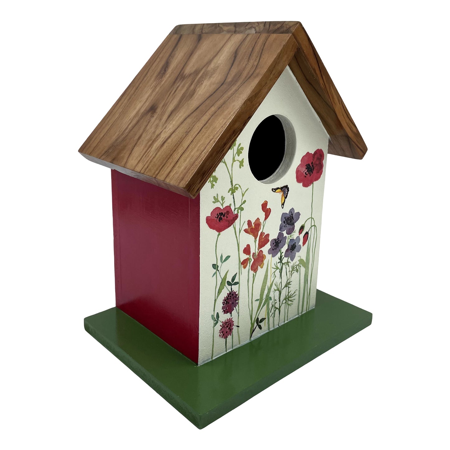 The Weaver's Nest Teak Roof Bird House with Meadows