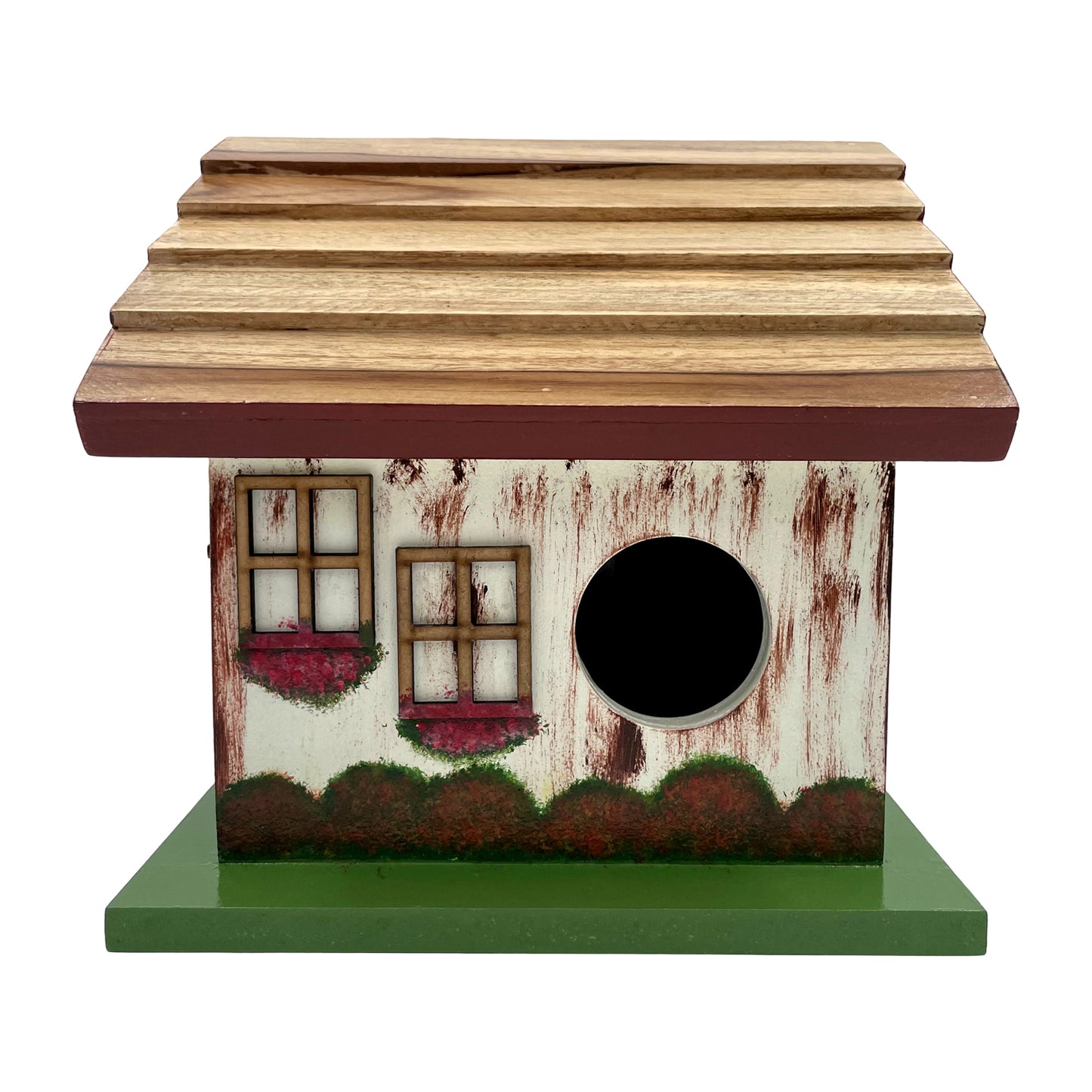 The Weaver's Nest Hand Painted Slanting Teak Roof Bird House