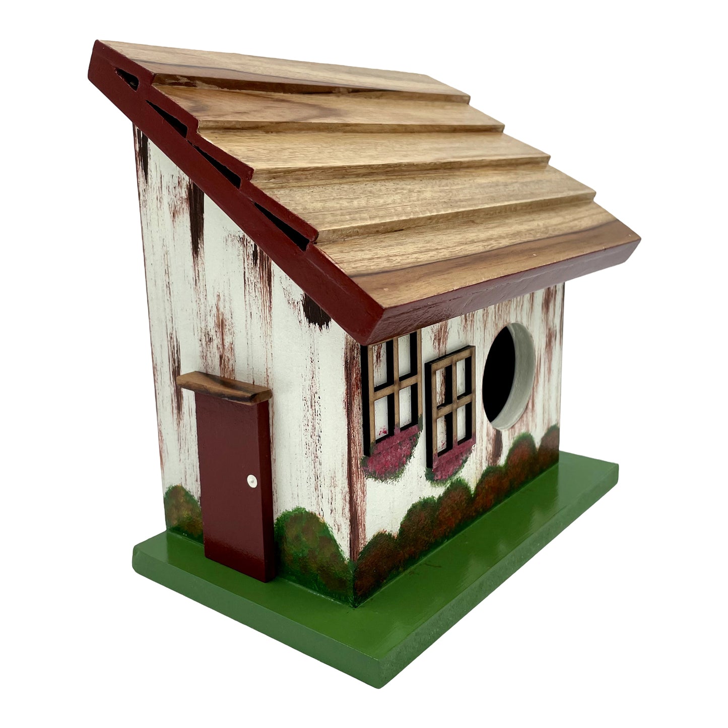 The Weaver's Nest Hand Painted Slanting Teak Roof Bird House
