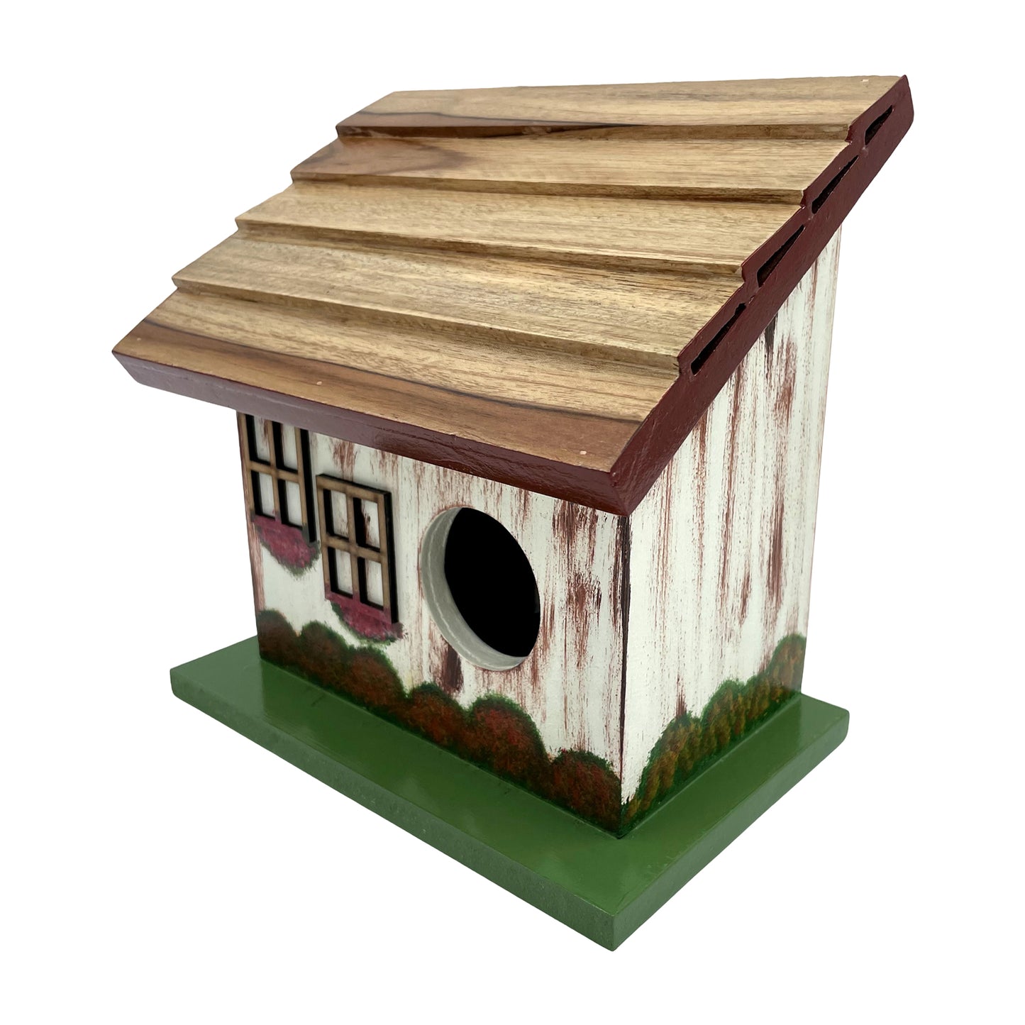 The Weaver's Nest Hand Painted Slanting Teak Roof Bird House