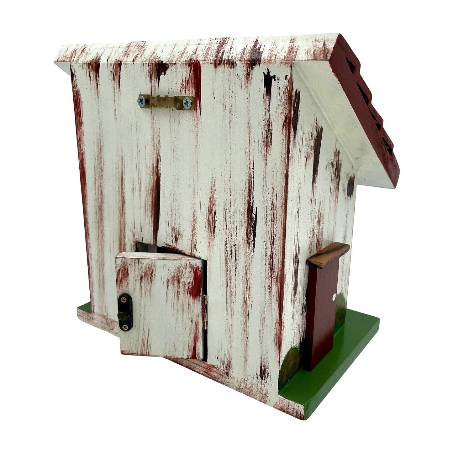 The Weaver's Nest Hand Painted Slanting Teak Roof Bird House