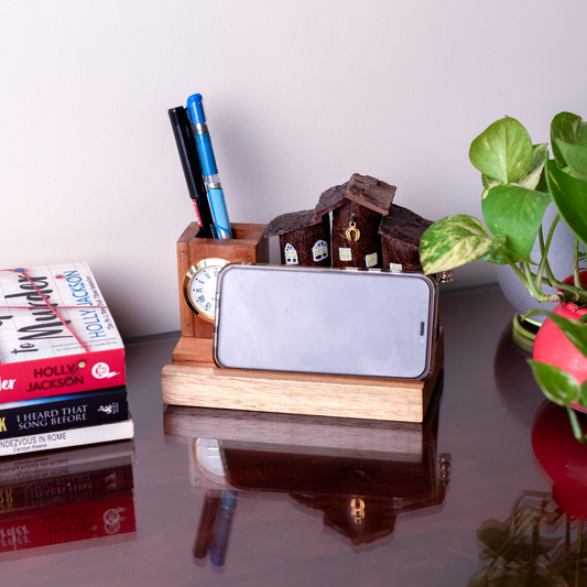 Rustic Houses in a Row Organizer Mobile Holder with clock