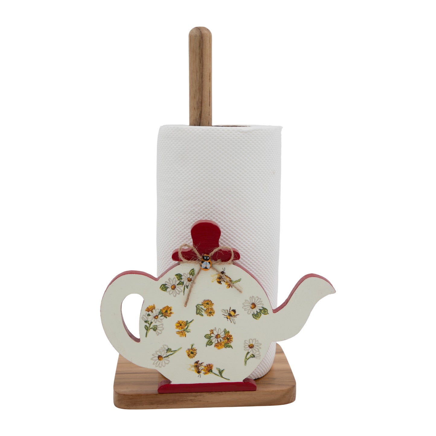 The Weaver's Nest Red Kettle Kitchen Roll Holder + Wooden House Egg Rack Holder - KC1