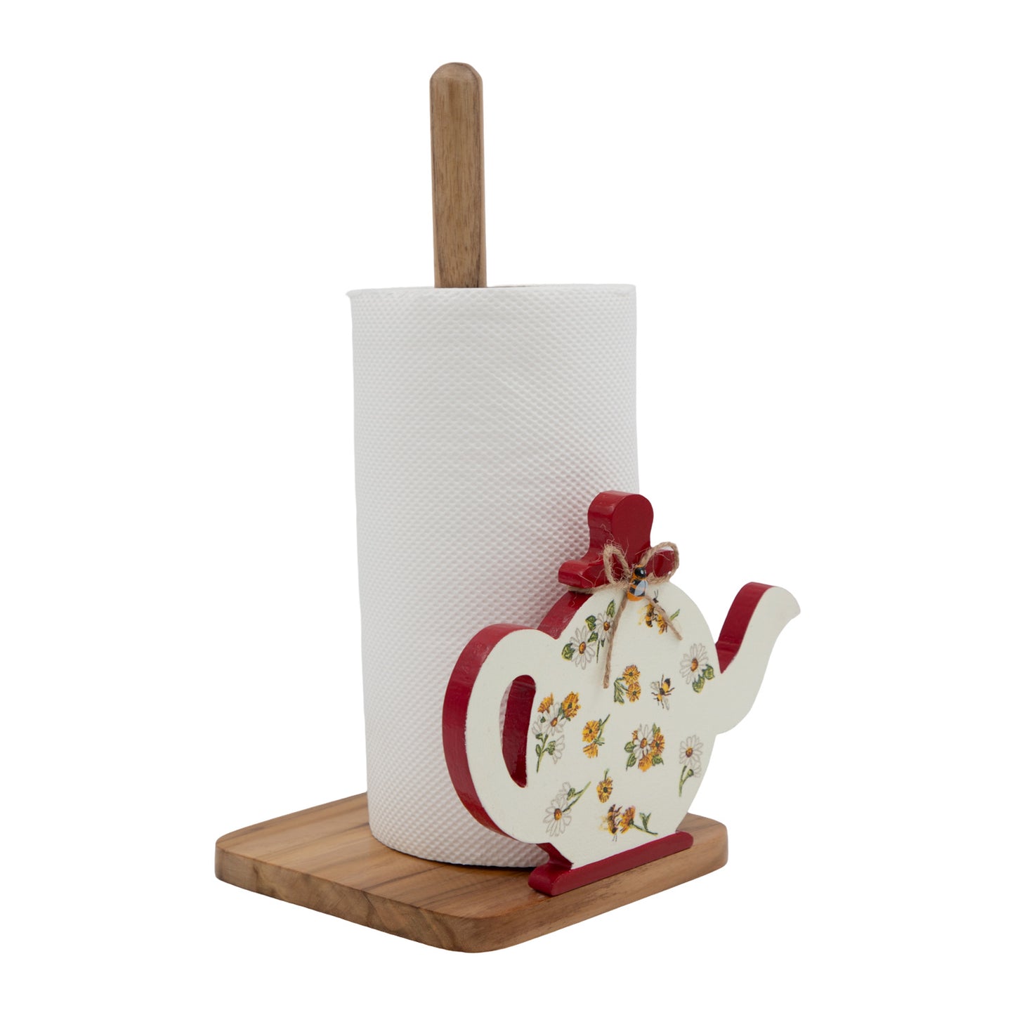 The Weaver's Nest Red Kettle Kitchen Roll Holder + Wooden House Egg Rack Holder - KC1