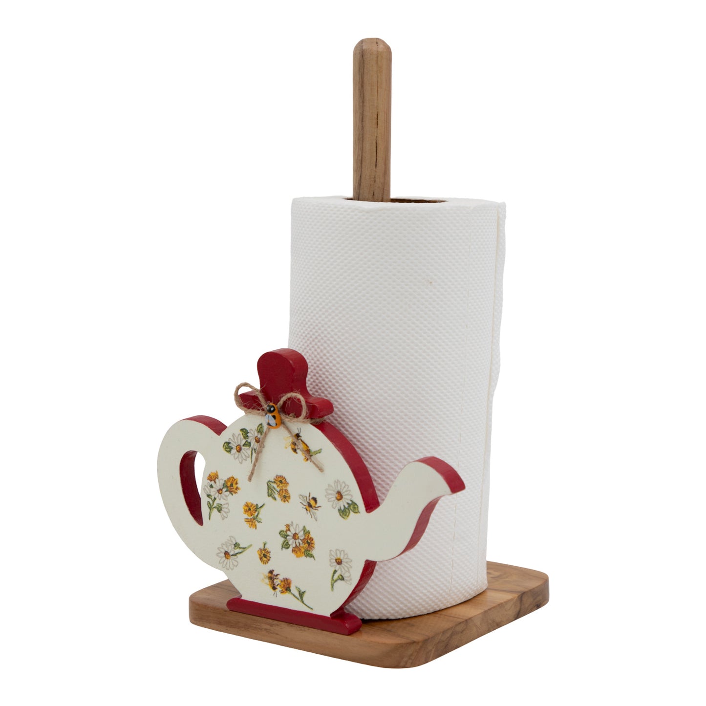 The Weaver's Nest Red Kettle Kitchen Roll Holder + Wooden House Egg Rack Holder - KC1