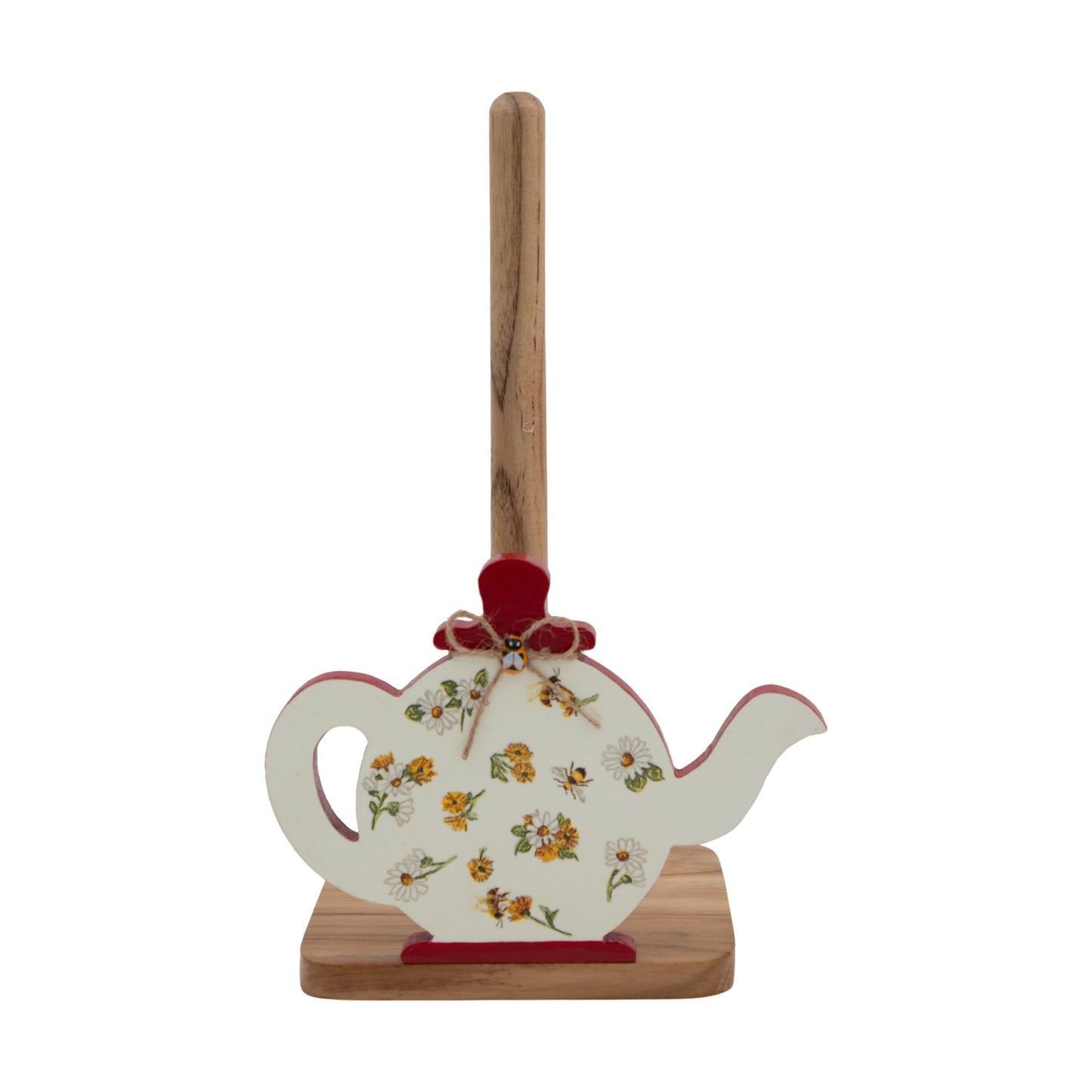 The Weaver's Nest Red Kettle Kitchen Roll Holder + Wooden House Egg Rack Holder - KC1