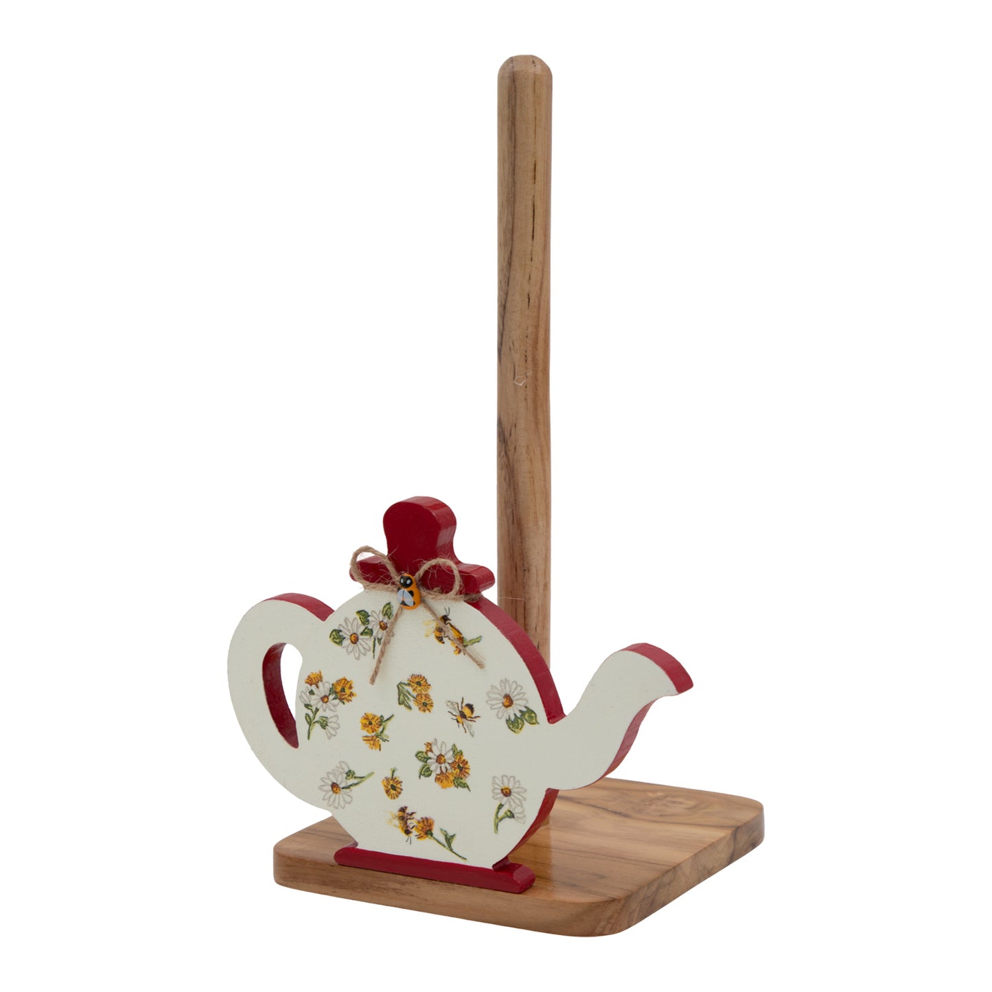 The Weaver's Nest Red Kettle Kitchen Roll Holder + Wooden House Egg Rack Holder - KC1