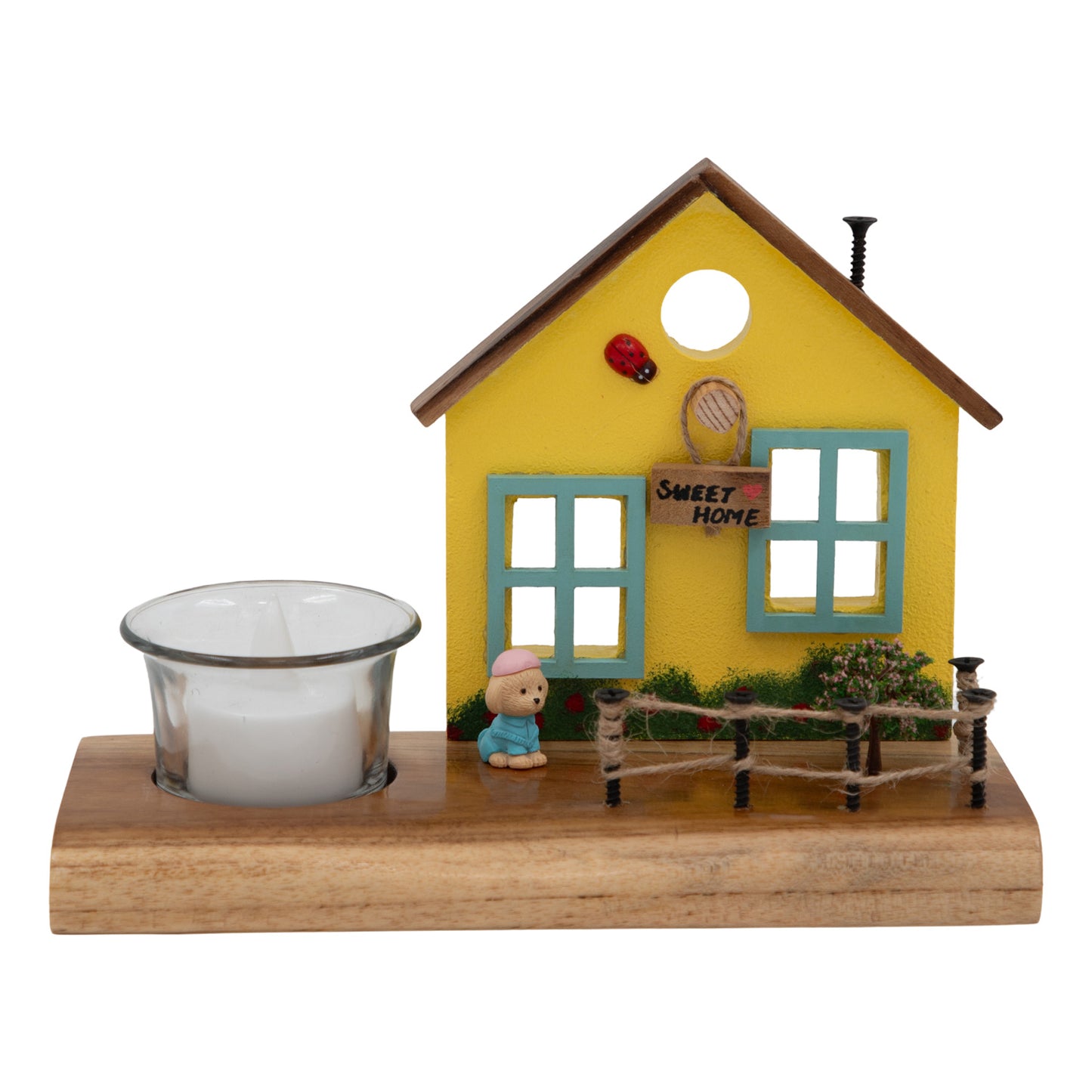 The Weaver's Nest Vintage Wooden Yellow Cottage House Tea Light / Candle Holder Decor