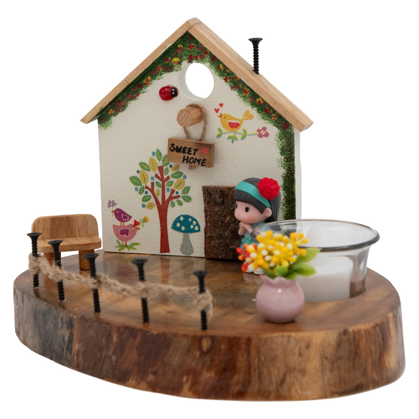 The Weaver's Nest Vintage Wooden White House Tea Light / Candle Holder Décor