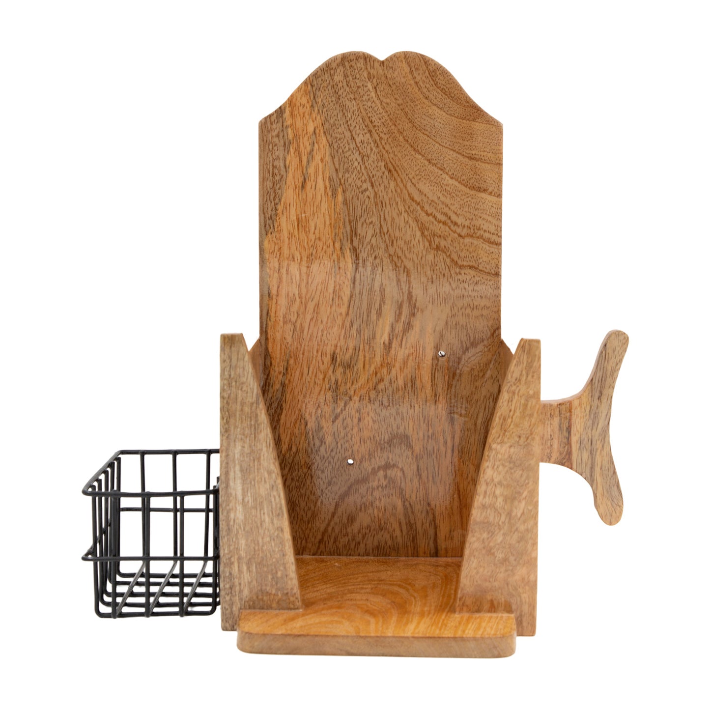 The Weaver's Nest Solid wood Wall Mounted Electric Iron Holder with Bottle storage, Laundry Room Iron Storage organizer