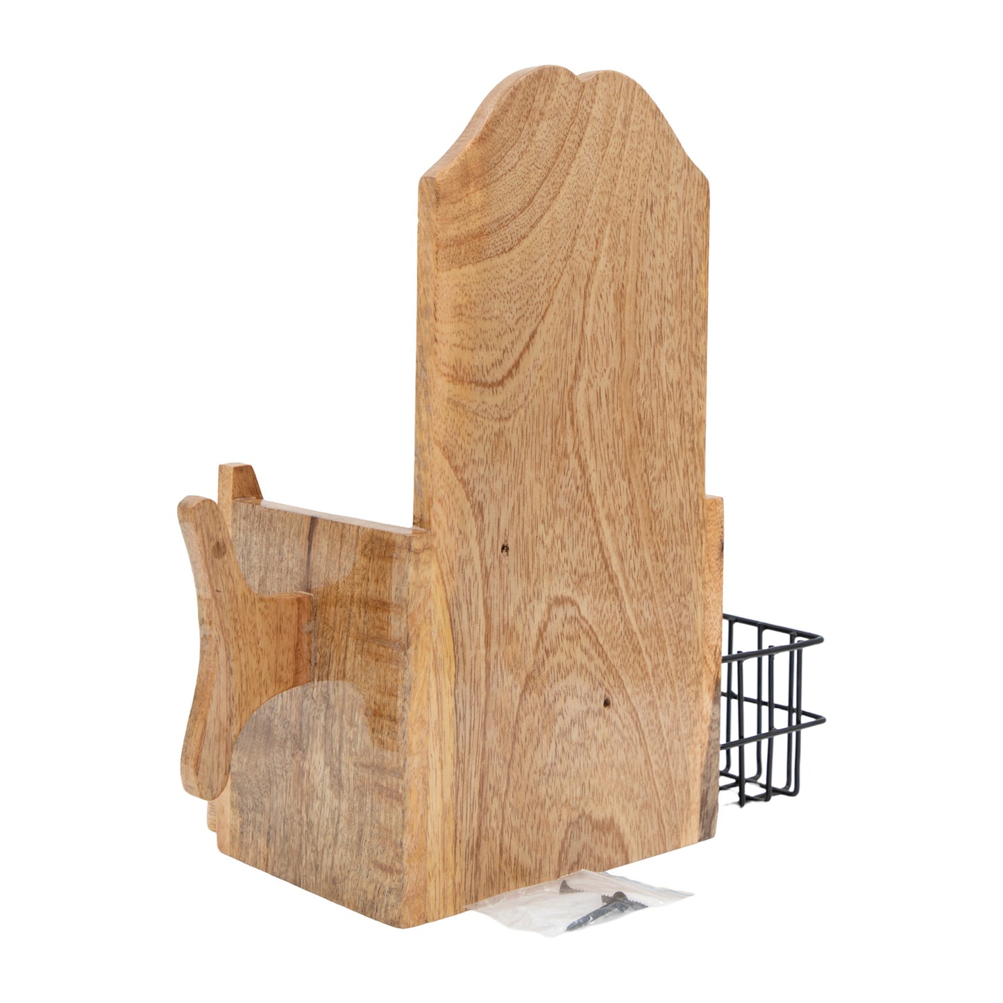 The Weaver's Nest Solid wood Wall Mounted Electric Iron Holder with Bottle storage, Laundry Room Iron Storage organizer