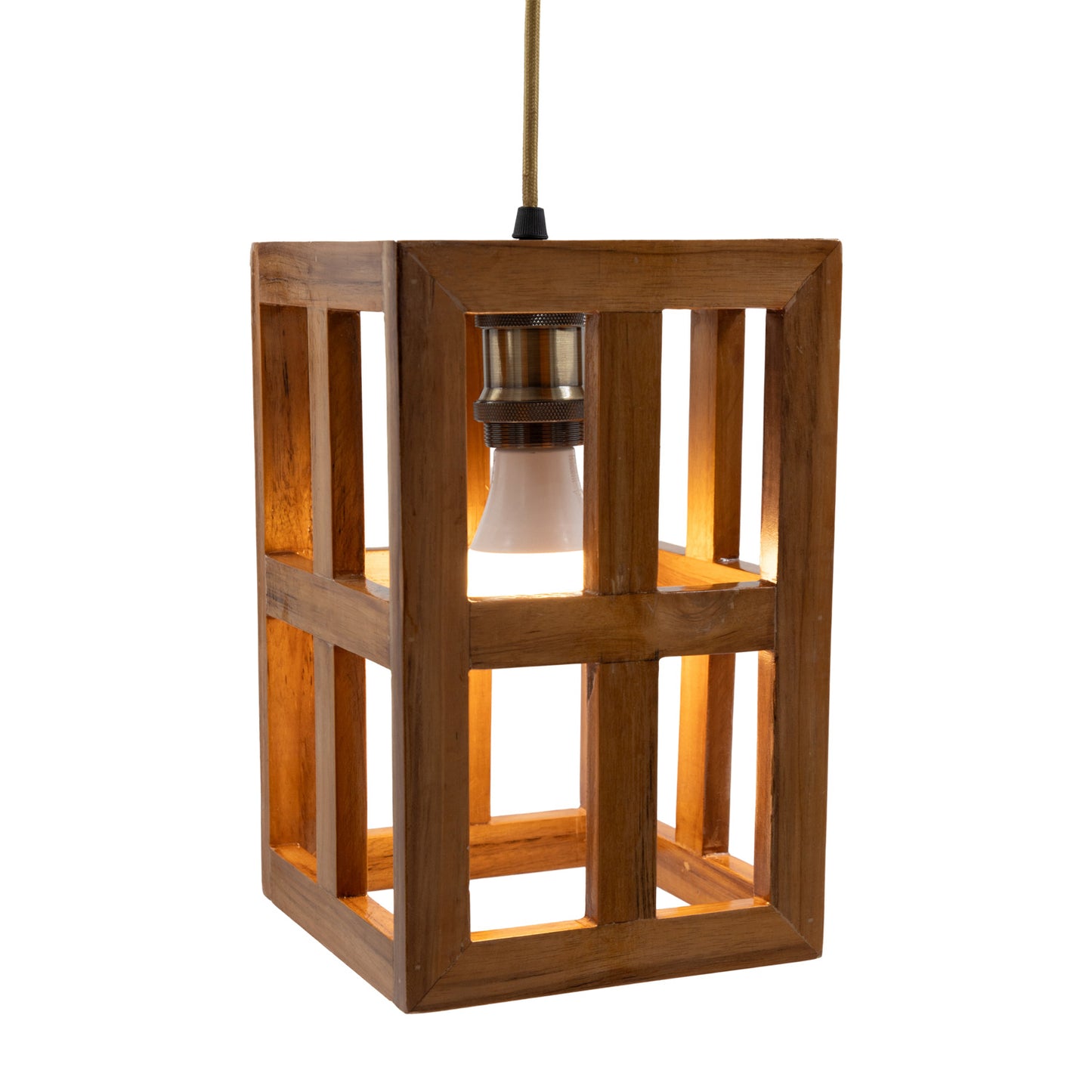 The Weaver's Nest Rustic Vintage Teak Wood Hanging Light/Lamp, Pendant Light for Home Decor, Living Room, Study Room