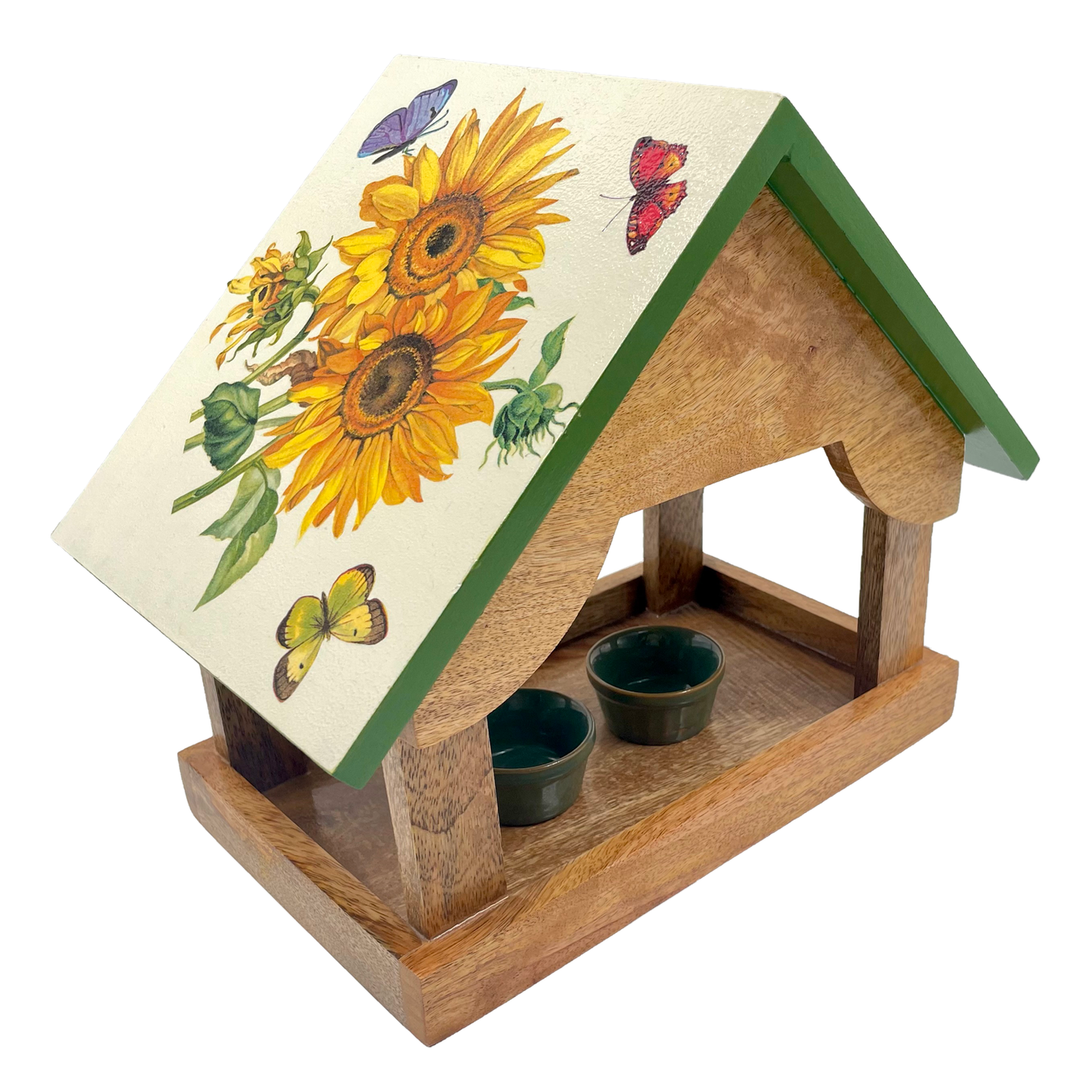 Wooden Birdfeeder With Sunflowers