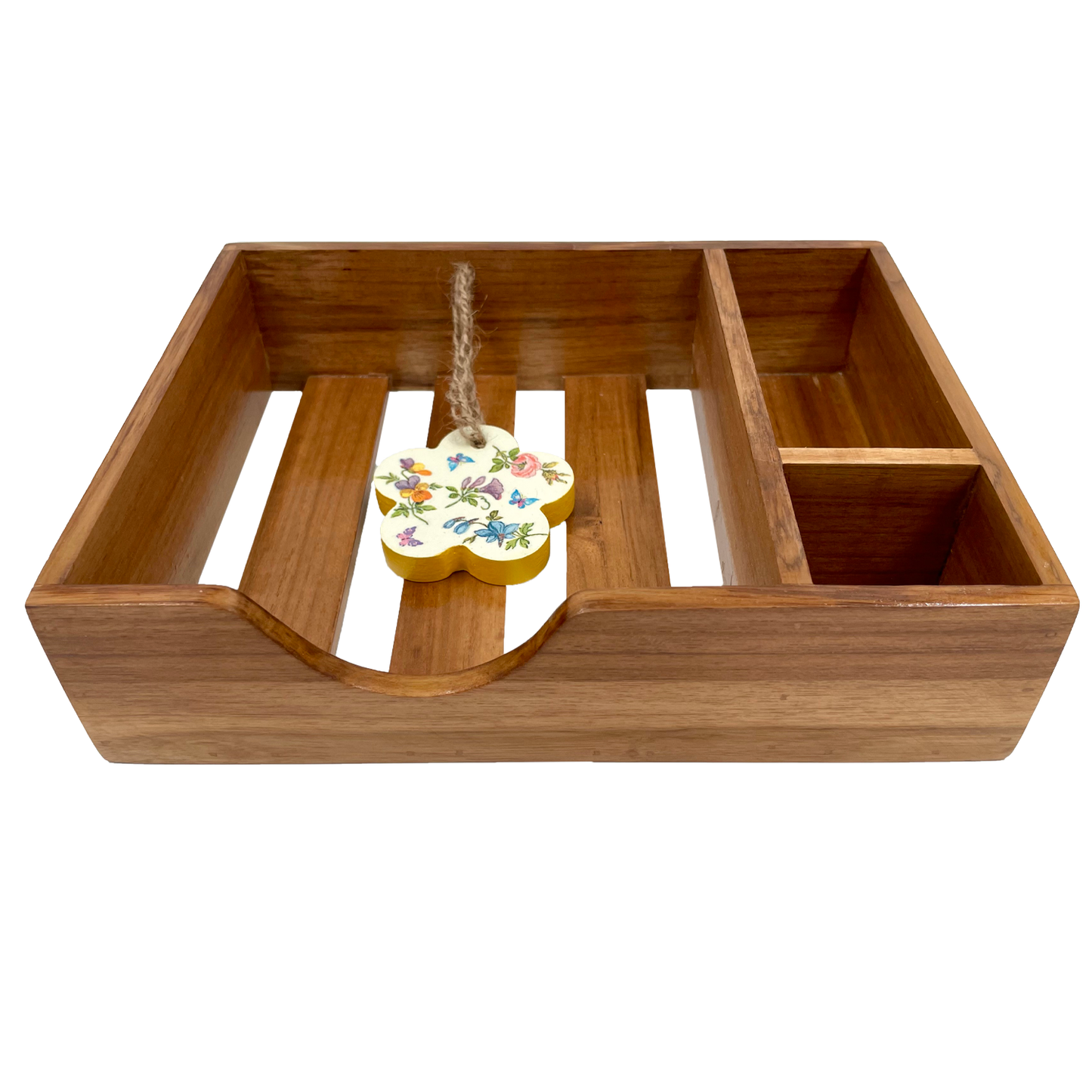 The Weaver's Nest - Teak Wood Napkin Holder - Flower