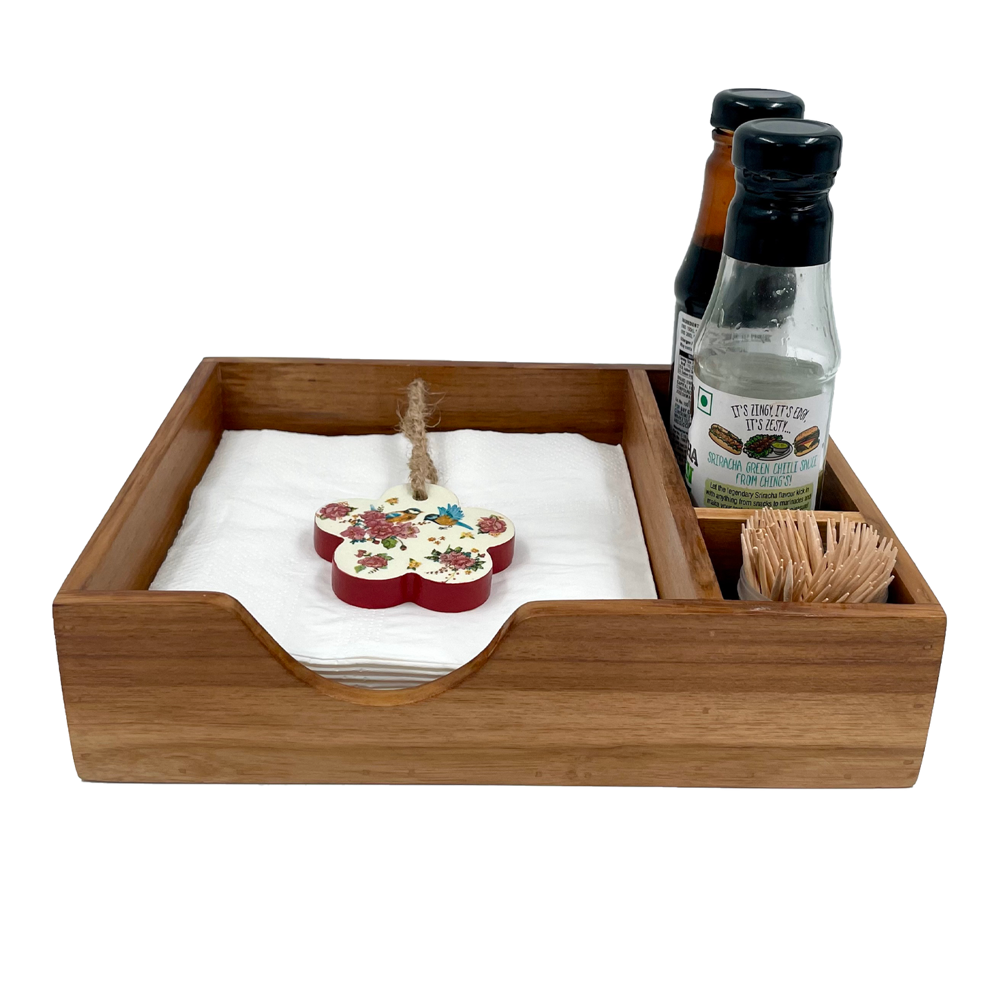 The Weaver's Nest - Teak Wood Napkin Holder - Flower
