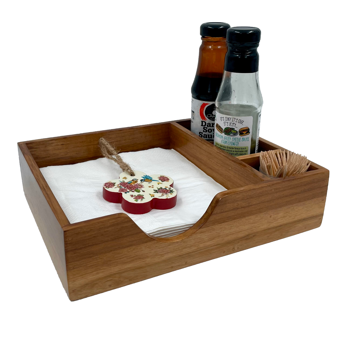 The Weaver's Nest - Teak Wood Napkin Holder - Flower