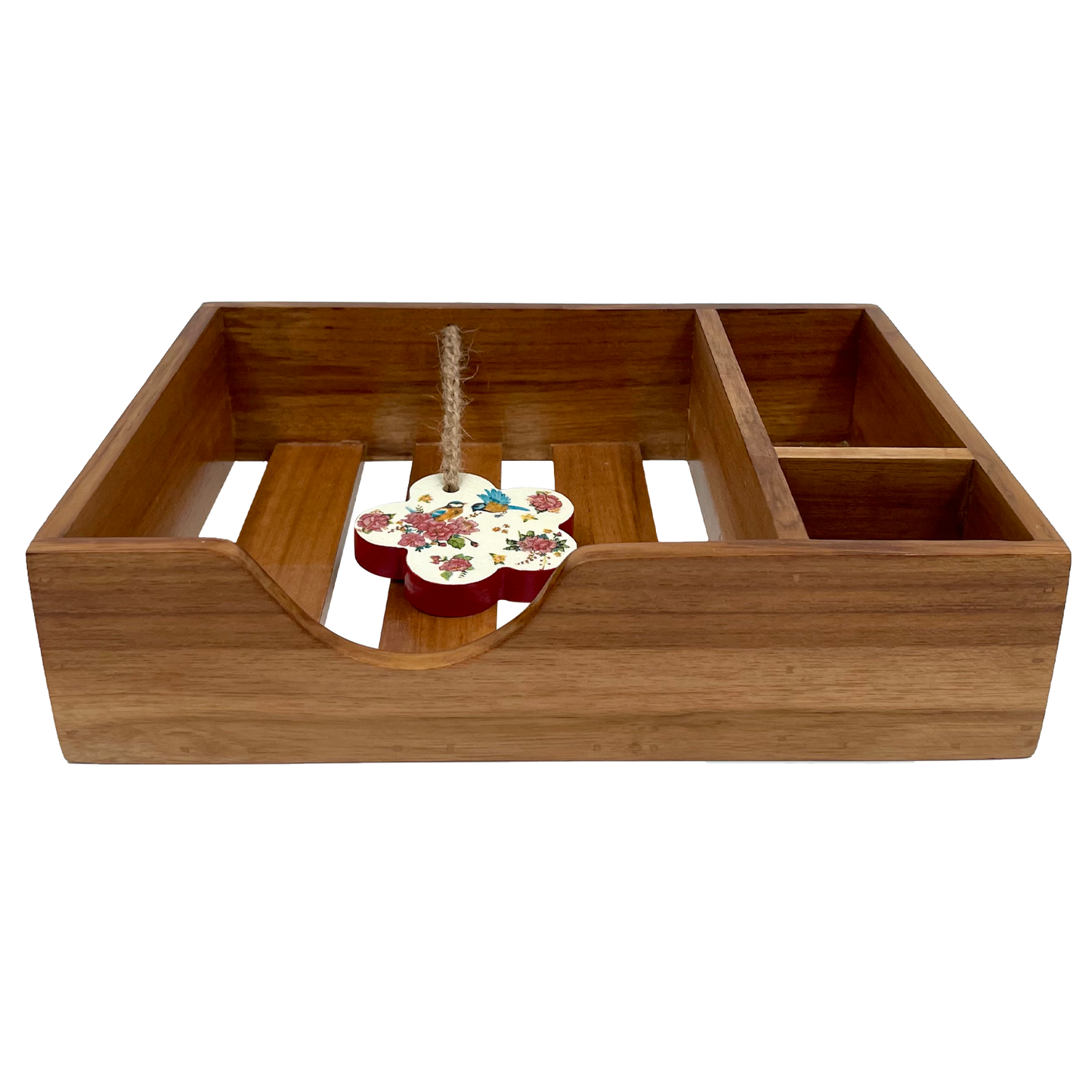 The Weaver's Nest - Teak Wood Napkin Holder - Flower