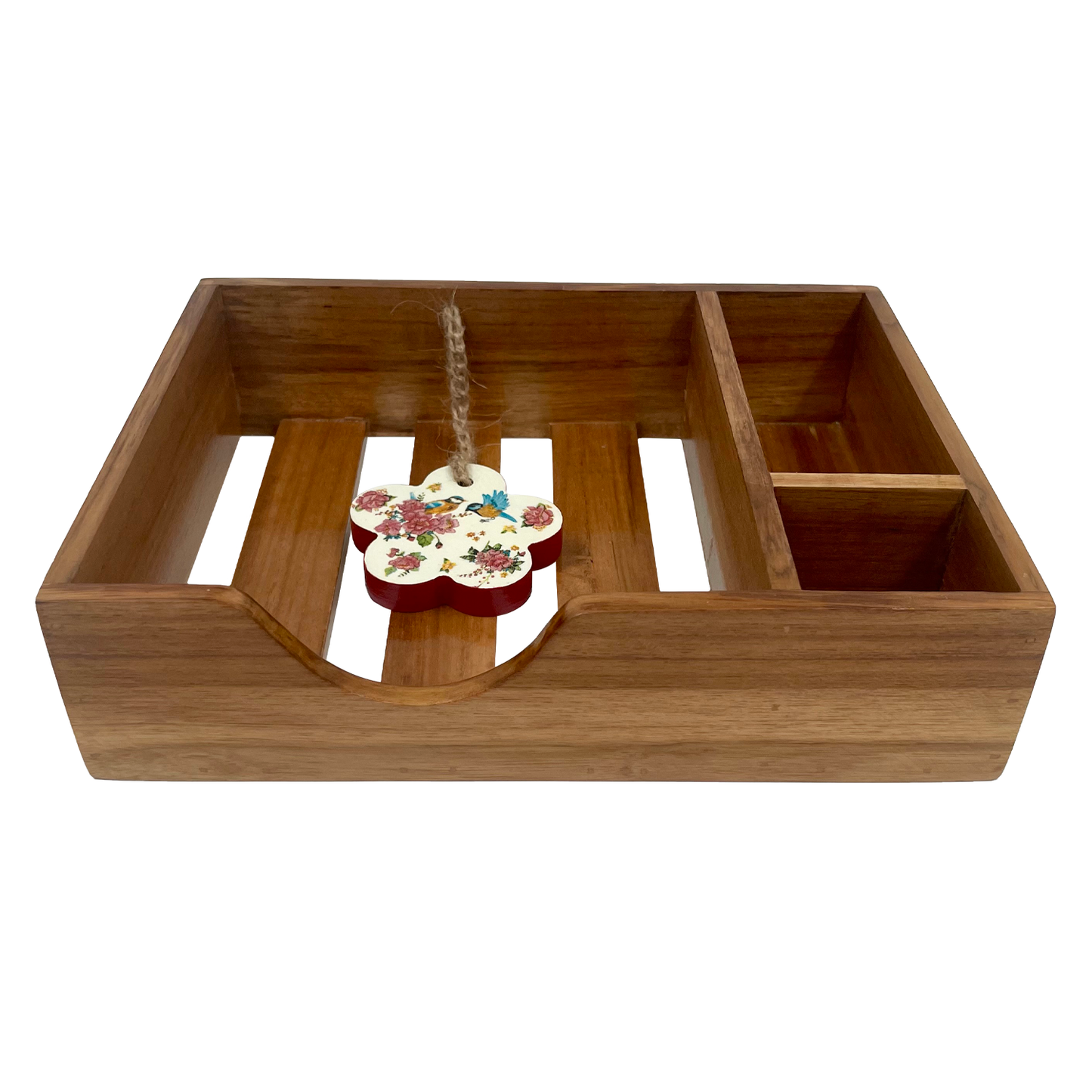The Weaver's Nest - Teak Wood Napkin Holder - Flower