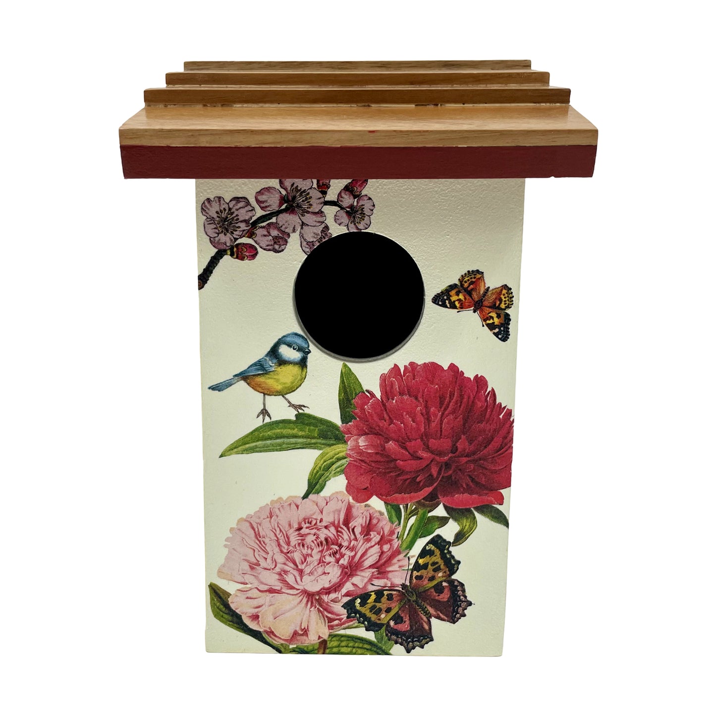 The Weaver's Nest Yellow Floral Teak Roof Bird House