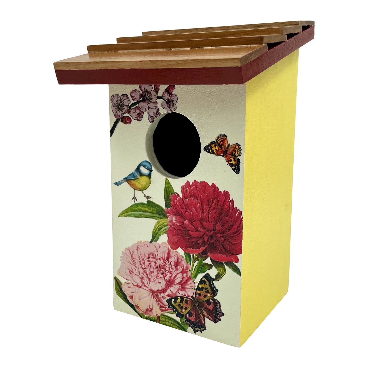The Weaver's Nest Yellow Floral Teak Roof Bird House