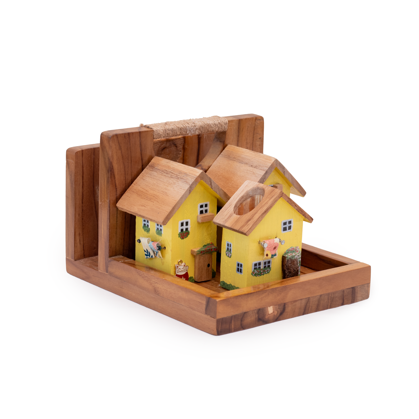 Rustic Houses Table Caddy & Condiment Organizer, Salt & Pepper Holder , Toothpick Holder - Yellow