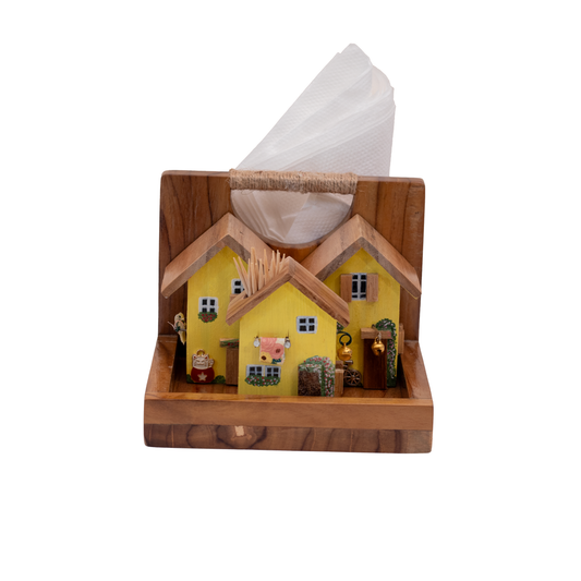 Rustic Houses Table Caddy & Condiment Organizer, Salt & Pepper Holder , Toothpick Holder - Yellow