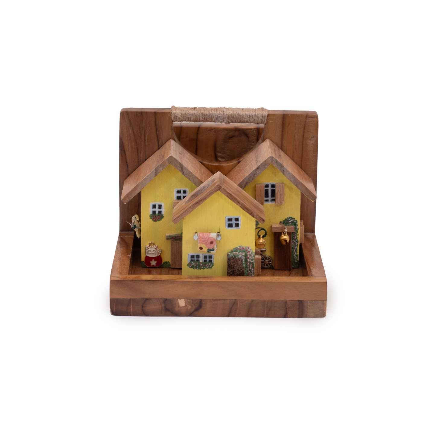 Rustic Houses Table Caddy & Condiment Organizer, Salt & Pepper Holder , Toothpick Holder - Yellow