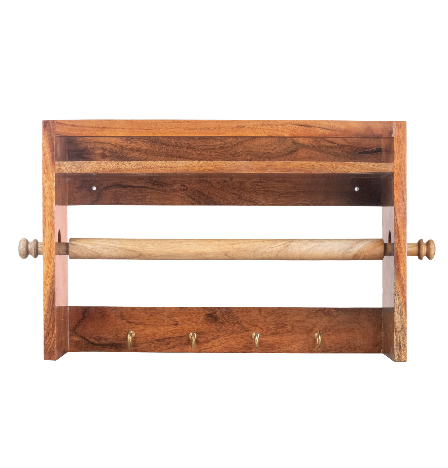 Solid Wood Kitchen Towel Holder with Hooks and Spice shelf