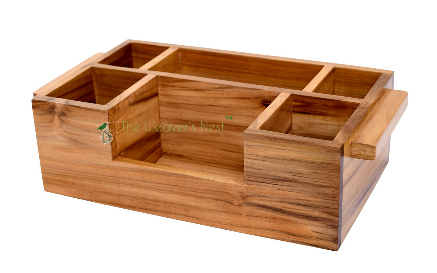 The Weaver's Nest Wooden Cutlery Holder with Salt & Pepper for Kitchen Dining