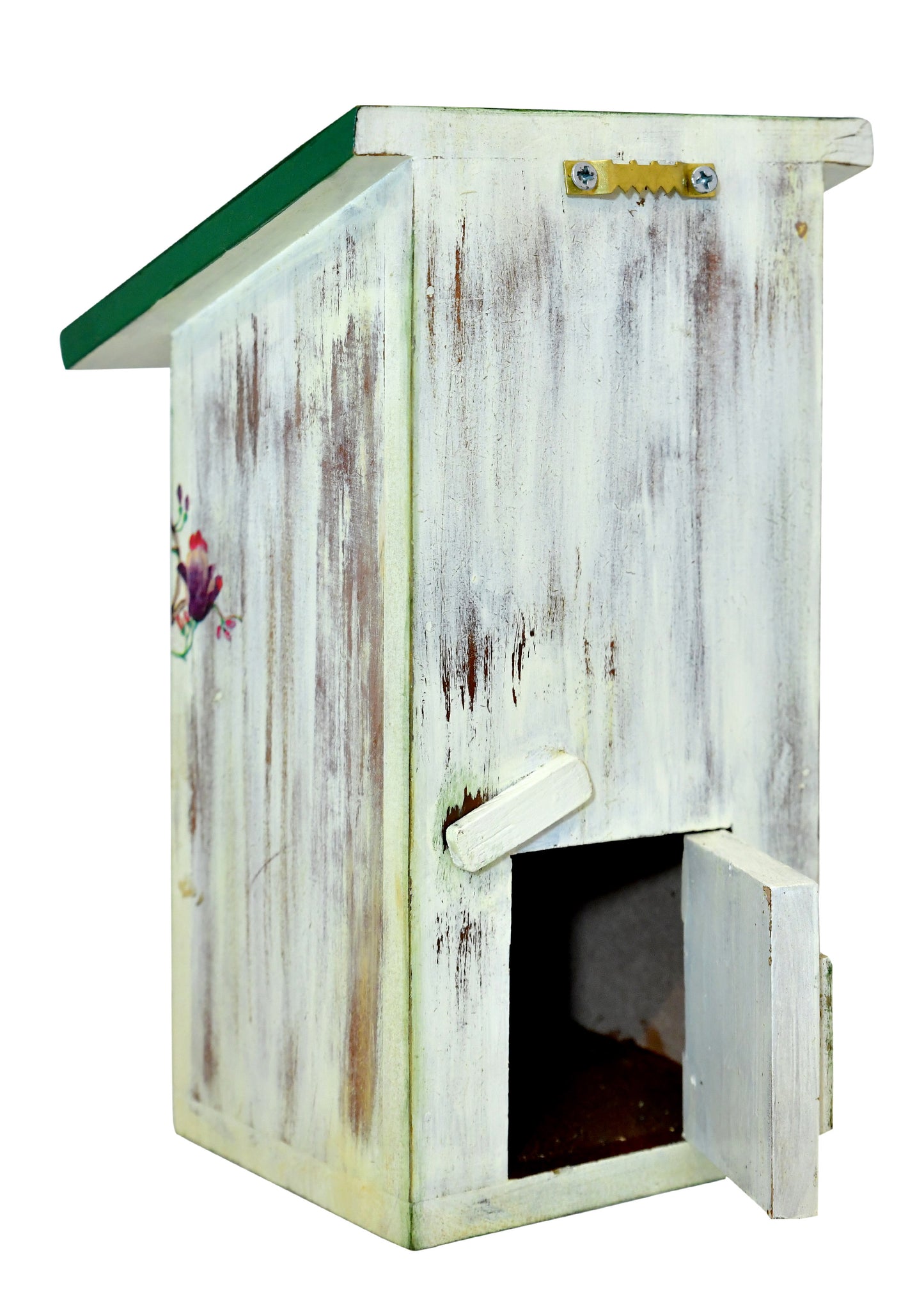 The Weaver's Nest Hand Crafted Solid Wood Bird House with flowers and bird
