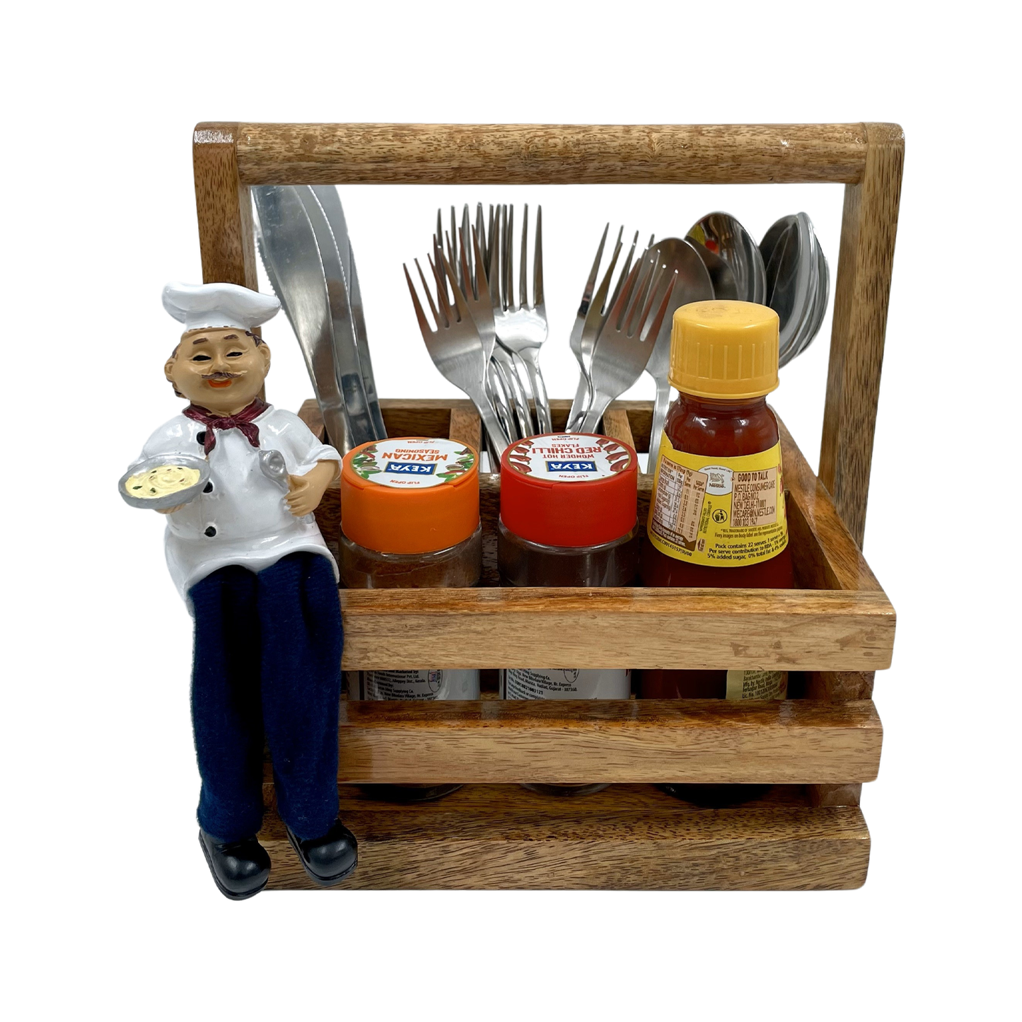 The Weaver's Nest Wooden Table Utility Cutlery Holder/Caddy with Handle for Spoons, Forks, Knives Organiser for Dining Table, Kitchen and Restaurants