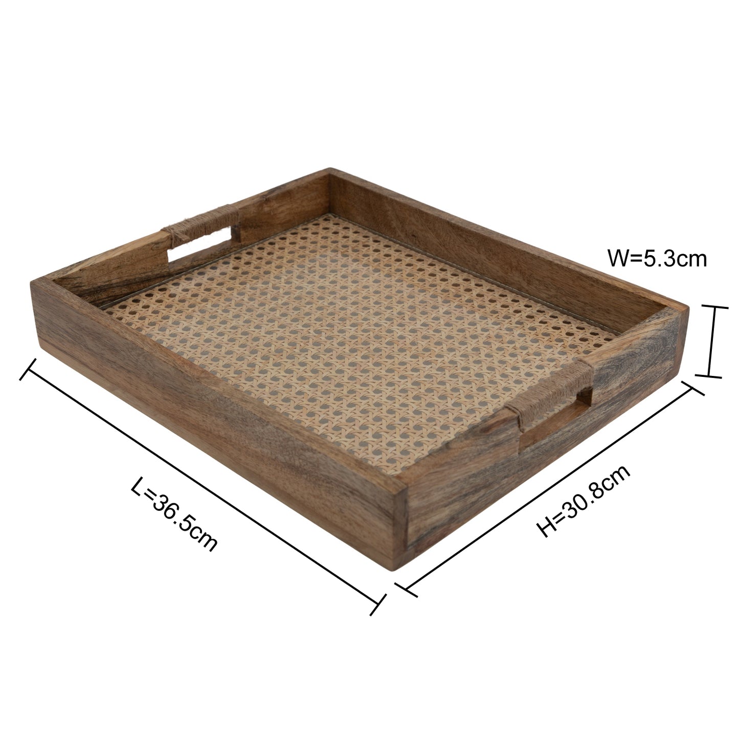 The Weaver's Nest Rattan Weave Solid Wood Serving Tray