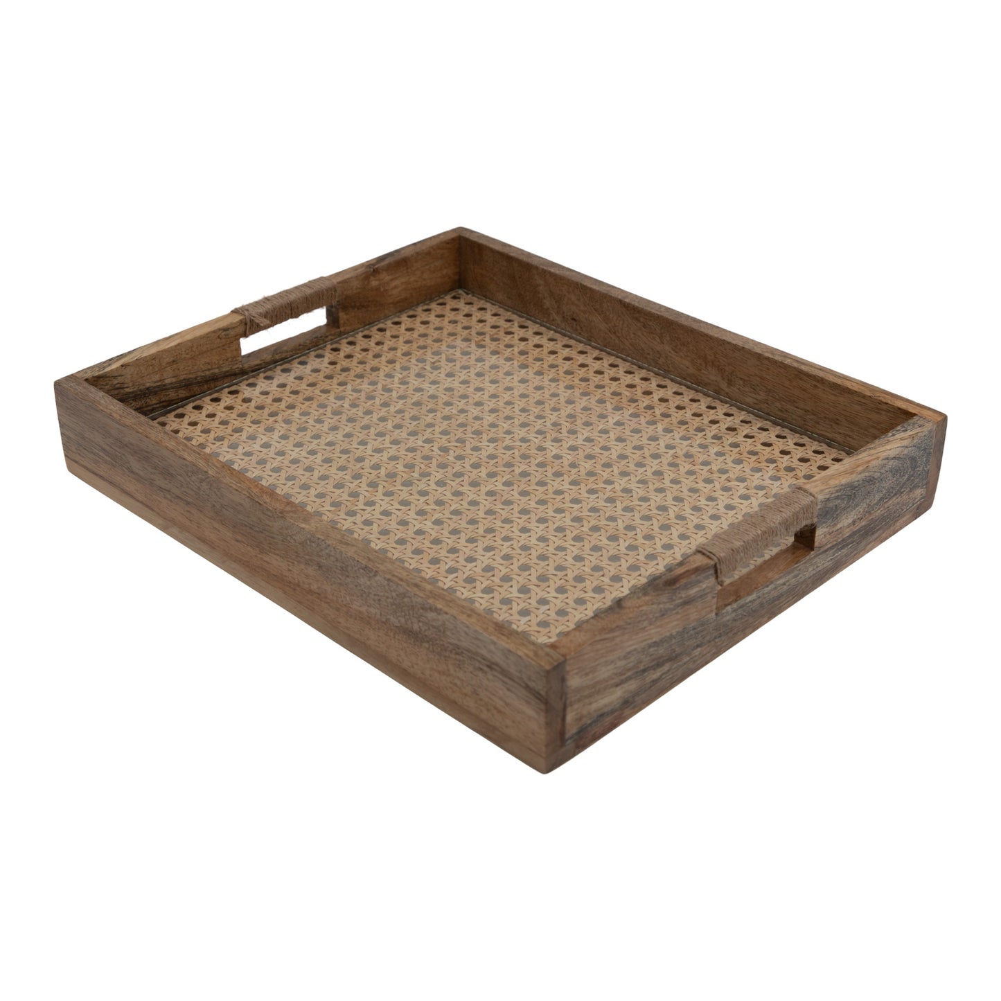 The Weaver's Nest Rattan Weave Solid Wood Serving Tray