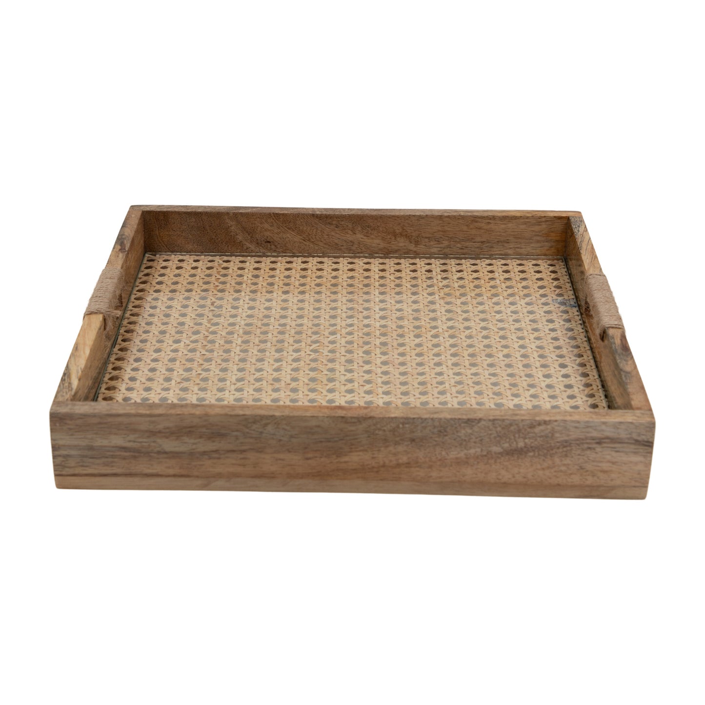 The Weaver's Nest Rattan Weave Solid Wood Serving Tray
