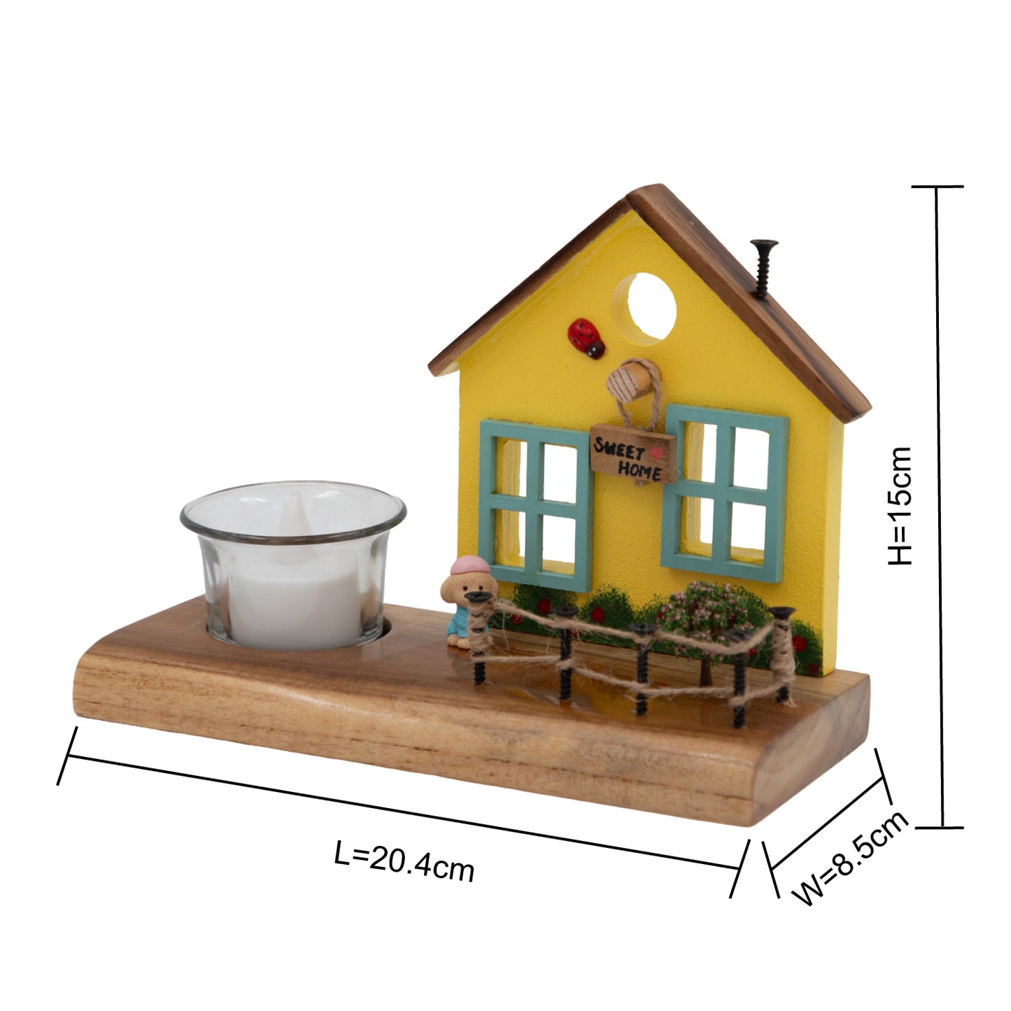 The Weaver's Nest Vintage Wooden Yellow Cottage House Tea Light / Candle Holder Decor