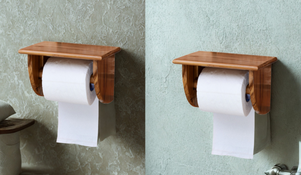 The Weaver's Nest Teak Wood Wall Mounted Toilet Paper Holder with Shelf - MC7