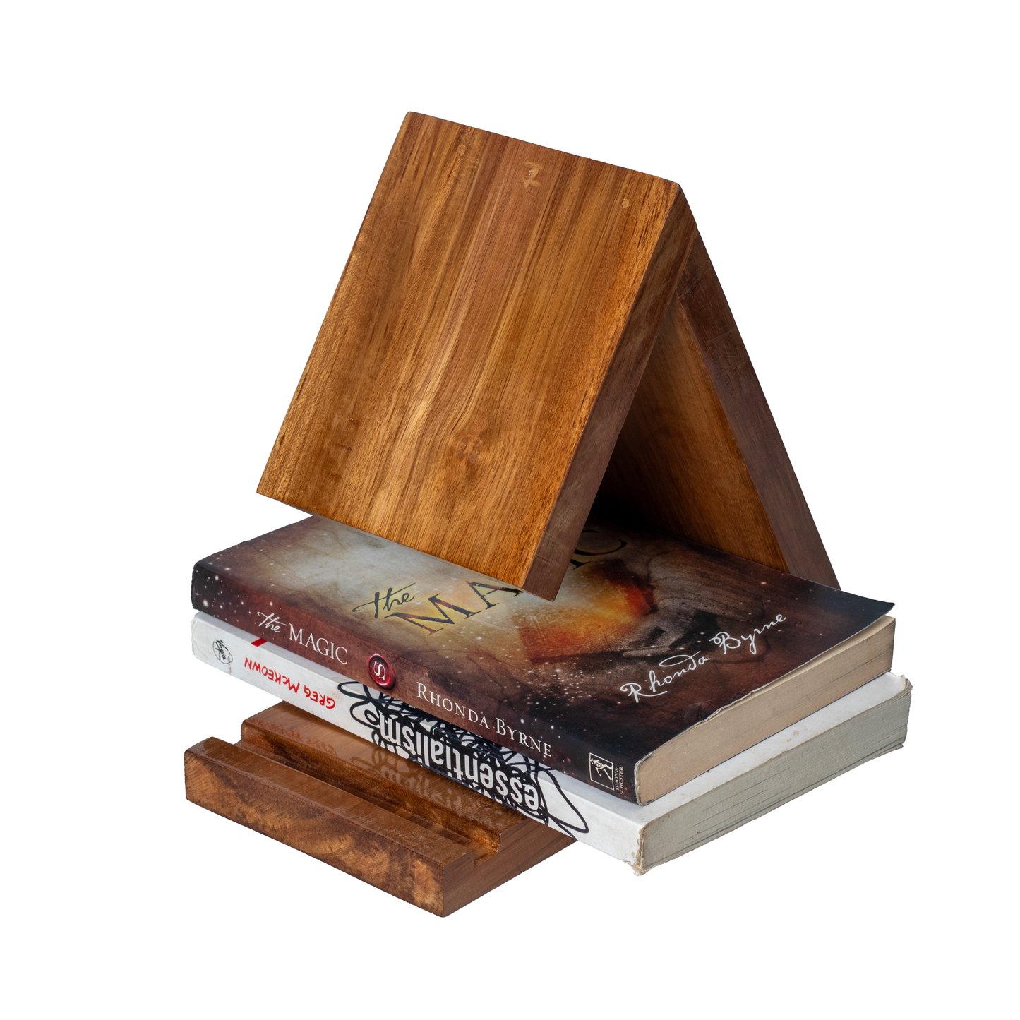Wooden Book Holder Triangle Bookstand, Triangle Book Holder, Nightstand Bookmark, Rustic Bookstand, Gift for Book Lover, Tabletop Bookstand, Office Decor