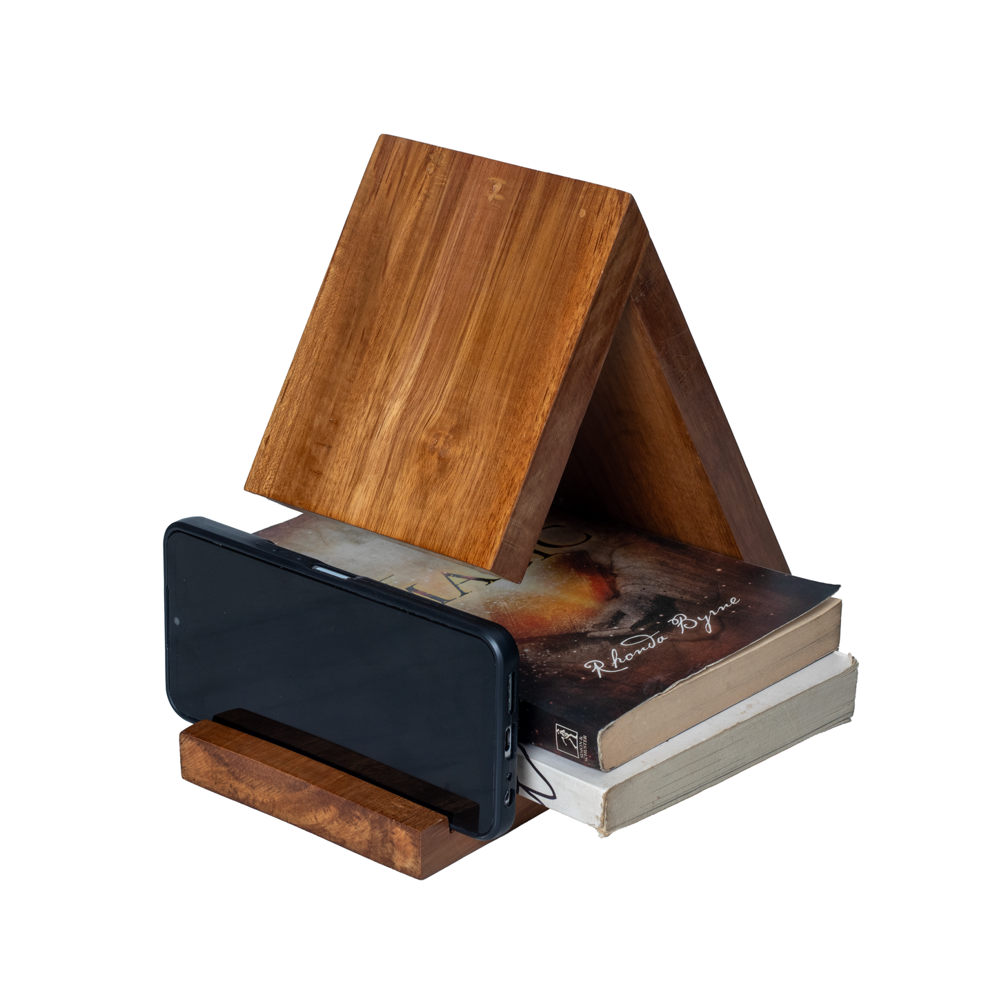 Wooden Book Holder Triangle Bookstand, Triangle Book Holder, Nightstand Bookmark, Rustic Bookstand, Gift for Book Lover, Tabletop Bookstand, Office Decor